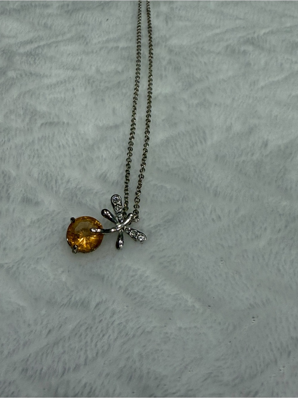 Silver Dragonfly Pendant Necklace with Topaz Gem - Women Jewelry